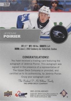 2021-22 Upper Deck CHL - Autographs #328 Jeremie Poirier Back