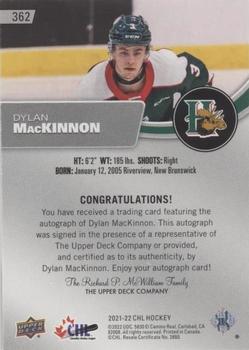 2021-22 Upper Deck CHL - Autographs #362 Dylan MacKinnon Back