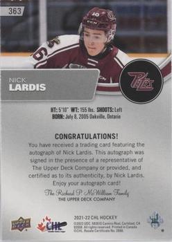 2021-22 Upper Deck CHL - Autographs #363 Nick Lardis Back
