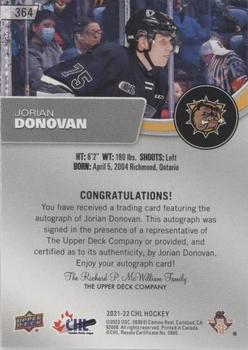 2021-22 Upper Deck CHL - Autographs #364 Jorian Donovan Back