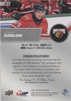 2021-22 Upper Deck CHL - Autographs #380 Colby Barlow Back