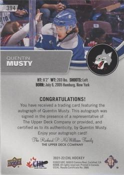 2021-22 Upper Deck CHL - Autographs #394 Quentin Musty Back
