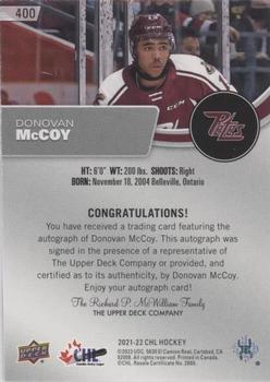 2021-22 Upper Deck CHL - Autographs #400 Donovan McCoy Back