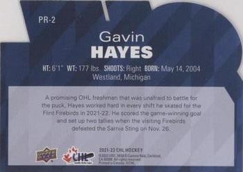 2021-22 Upper Deck CHL - CHL Profiles #PR-2 Gavin Hayes Back
