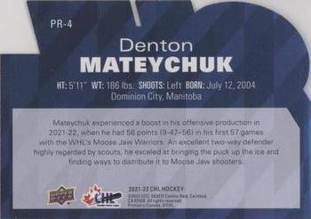 2021-22 Upper Deck CHL - CHL Profiles #PR-4 Denton Mateychuk Back