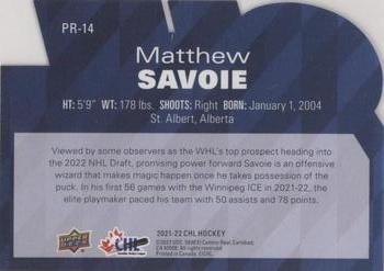 2021-22 Upper Deck CHL - CHL Profiles #PR-14 Matthew Savoie Back