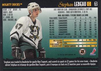 1994-95 O-Pee-Chee Premier #63 Stephan Lebeau Back