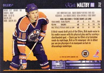 1994-95 O-Pee-Chee Premier #72 Kirk Maltby Back