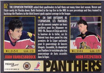 1994-95 O-Pee-Chee Premier #82 John Vanbiesbrouck / Mark Fitzpatrick Back