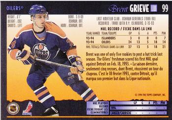 1994-95 O-Pee-Chee Premier #99 Brent Grieve Back