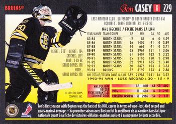 1994-95 O-Pee-Chee Premier #229 Jon Casey Back