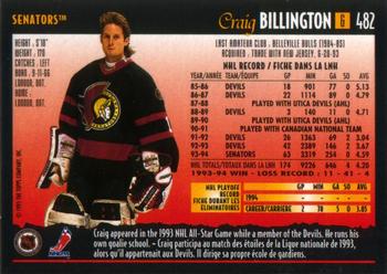 1994-95 O-Pee-Chee Premier #482 Craig Billington Back
