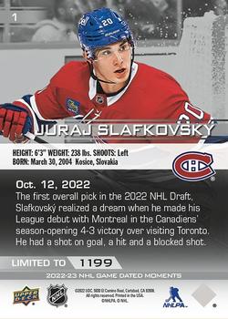 2022-23 Upper Deck Game Dated Moments - [Base] - Gold #1 - Rookie Debut -  (Oct. 12, 2022) - Top Draft Pick Juraj Slafkovsky Makes NHL Debut With  Canadiens in Victory Over Maple Leafs /100