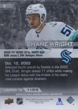 2022-23 Upper Deck Game Dated Moments #2 Shane Wright Back