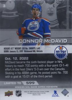 2022-23 Upper Deck Game Dated Moments #3 Connor McDavid Back