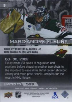 2022-23 Upper Deck Game Dated Moments #9 Marc-Andre Fleury Back
