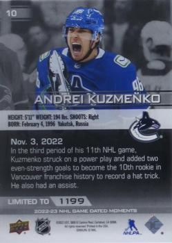 2022-23 Upper Deck Game Dated Moments #10 Andrei Kuzmenko Back