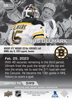 2022-23 Upper Deck Game Dated Moments #58 Linus Ullmark Back