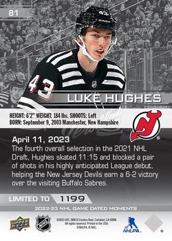 2022-23 Upper Deck Game Dated Moments #81 Luke Hughes Back