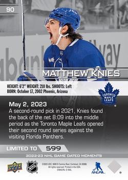 2022-23 Upper Deck Game Dated Moments #90 Matthew Knies Back