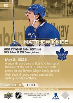2022-23 Upper Deck Game Dated Moments - Gold #90 Matthew Knies Back