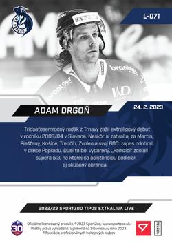 2022-23 SportZoo Live Tipos Extraliga #L-071 Adam Drgon Back