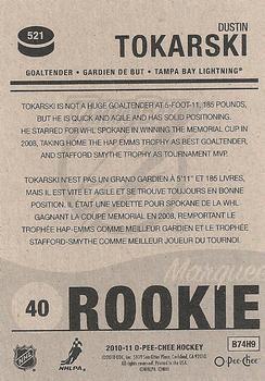 2010-11 O-Pee-Chee #521 Dustin Tokarski  Back