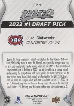 2022-23 Upper Deck MVP - 2022 NHL Draft #1 Pick Exchange #DP-1 Juraj Slafkovsky Back