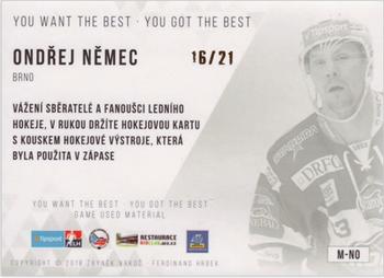 2018 OFS You Want the Best You Got the Best - Game Used Material #M-NO Ondrej Nemec Back