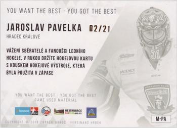 2018 OFS You Want the Best You Got the Best - Game Used Material #M-PA Jaroslav Pavelka Back