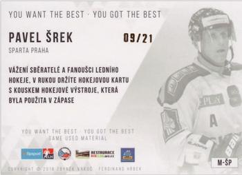 2018 OFS You Want the Best You Got the Best - Game Used Material #M-ŠP Pavel Srek Back