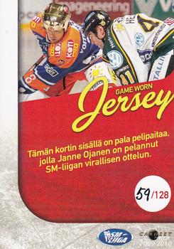 2009-10 Cardset Finland - Game Worn Jerseys Exchange #NNO Janne Ojanen Back