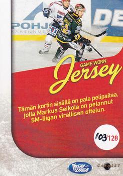 2009-10 Cardset Finland - Game Worn Jerseys Exchange #NNO Markus Seikola Back