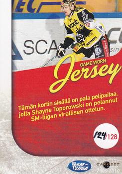 2009-10 Cardset Finland - Game Worn Jerseys Exchange #NNO Shayne Toporowski Back