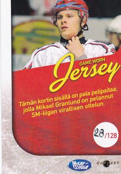 2009-10 Cardset Finland - Game Worn Jerseys Exchange #NNO Mikael Granlund Back