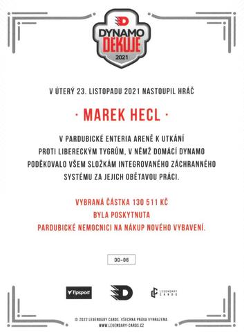 2021 Legendary Cards Dynamo děkuje - First Day Issue #DD-06 Marek Hecl Back