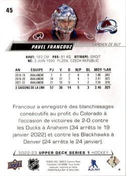 2022-23 Upper Deck - French (Variante Française) #45 Pavel Francouz Back