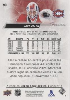 2022-23 Upper Deck - French (Variante Française) #93 Jake Allen Back
