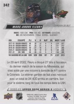 2022-23 Upper Deck - French (Variante Française) #342 Marc-Andre Fleury Back