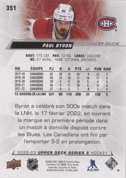 2022-23 Upper Deck - French (Variante Française) #351 Paul Byron Back