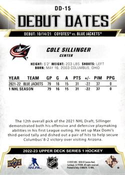 2022-23 Upper Deck - Debut Dates #DD-15 Cole Sillinger Back