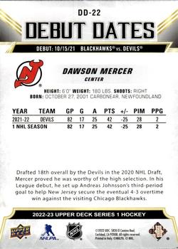 2022-23 Upper Deck - Debut Dates #DD-22 Dawson Mercer Back
