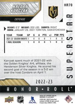 2022-23 Upper Deck - Honor Roll #HR70 Kaedan Korczak Back