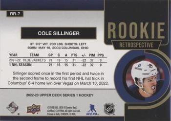 2022-23 Upper Deck - Rookie Retrospective Gold #RR-7 Cole Sillinger Back