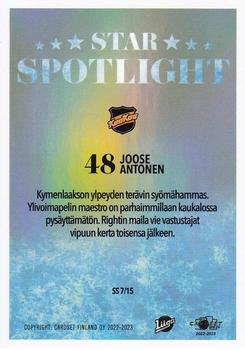 2022-23 Cardset Finland - Star Spotlight #SS 7 Joose Antonen Back