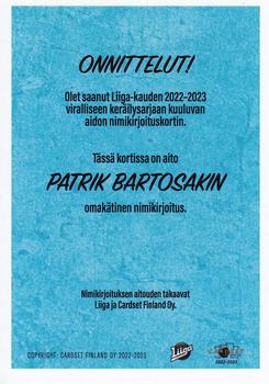 2022-23 Cardset Finland - Signature #NNO Patrik Bartosak Back