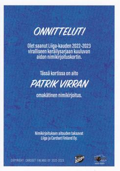 2022-23 Cardset Finland - Signature #NNO Patrik Virta Back