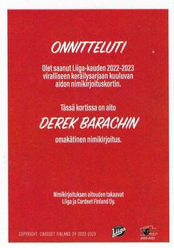 2022-23 Cardset Finland - Signature #NNO Derek Barach Back