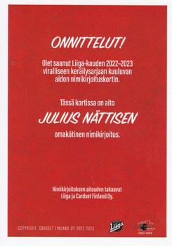 2022-23 Cardset Finland - Signature #NNO Julius Nättinen Back