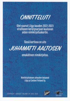 2022-23 Cardset Finland - Signature #NNO Juhamatti Aaltonen Back
